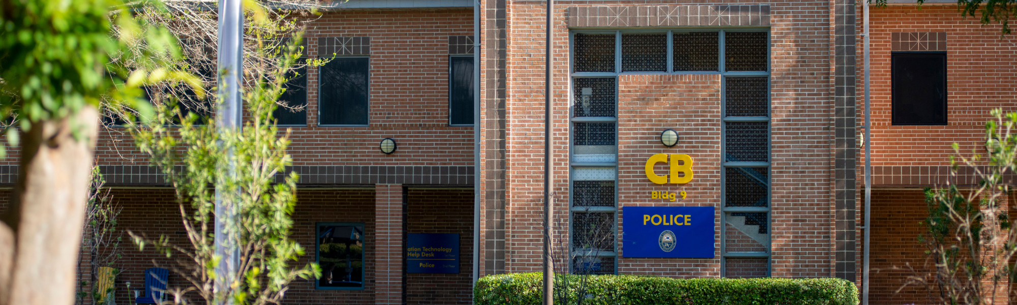 Front of TCCPD building at the center of campus.